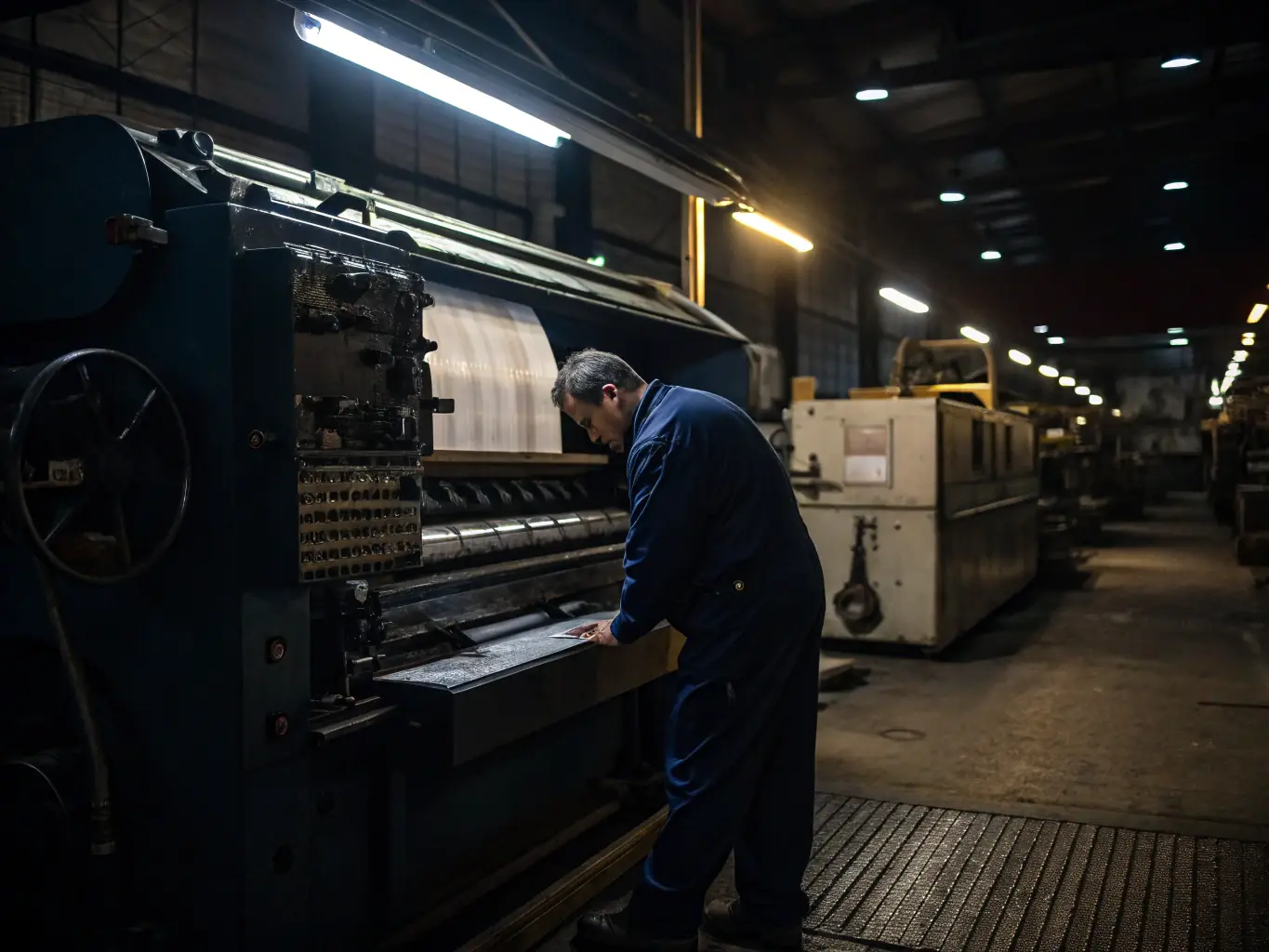 A factory verification specialist inspecting a genset manufacturing facility, focusing on quality control and compliance with industry standards.