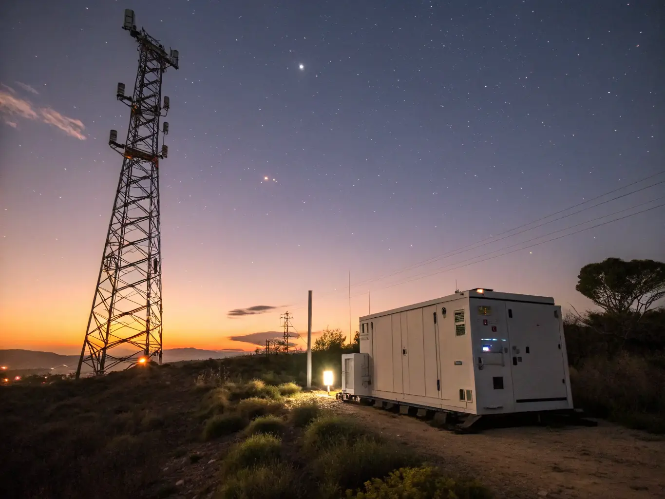 A dynamic shot of a trailer-mounted genset being deployed at a remote location, showcasing its mobility and ease of setup.