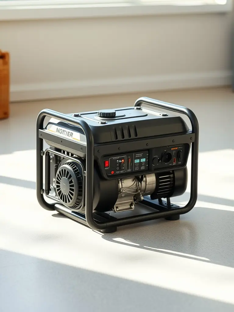 A clear photo of a gasoline genset, highlighting its portability and user-friendly design, suitable for small businesses or outdoor events.